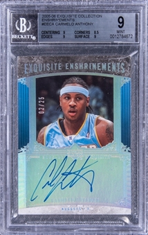 2005-06 UD "Exquisite Collection" Exquisite Enshrinements #EECA Carmelo Anthony Signed Card (#02/25) - BGS MINT 9/BGS 8